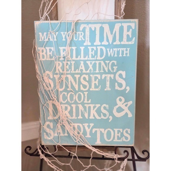Coastal Blue Beach Wooden Large Wall Decor Sunsets, Drinks and Sandy Toes - Picture 5 of 8